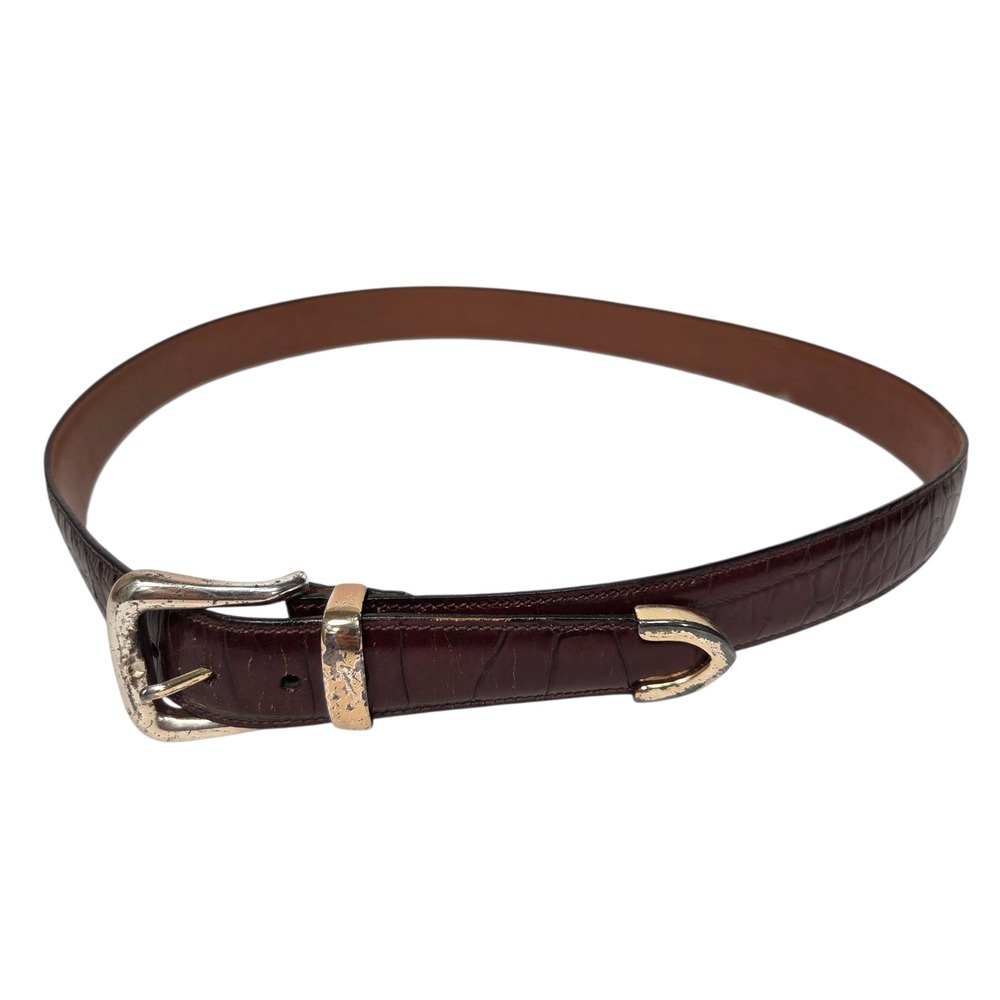 Vtg Trafalgar Belt Mens 38 Burgundy Exotic Leather Brahman Crocodile Embossed